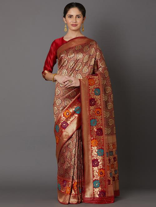 women's self design maroon colored saree - 17515208 - Very Small Image - 1