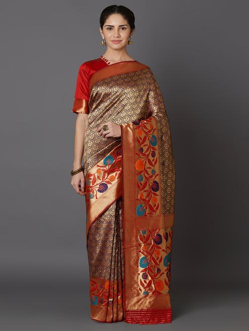 women's self design brown colored saree - 17515224 - Very Small Image - 1