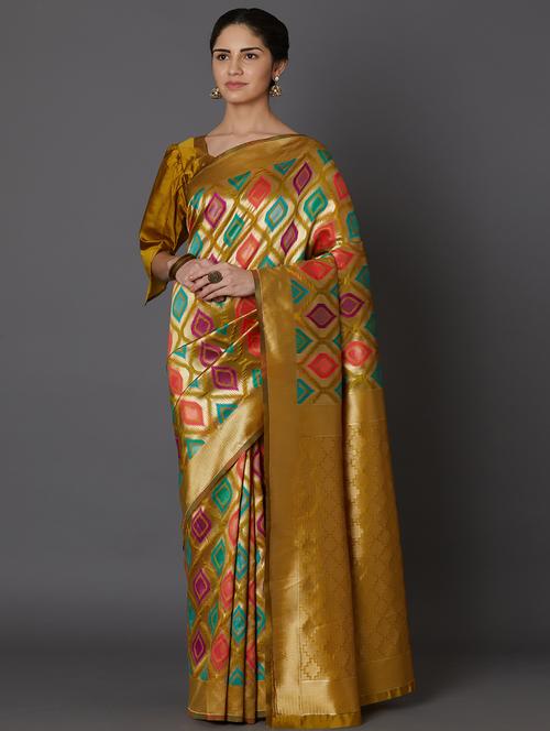 women's self design mustard colored saree - 17515247 - Very Small Image - 1