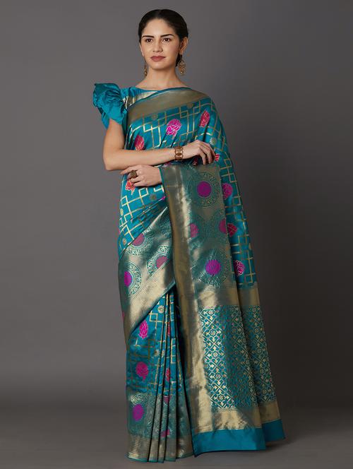 women's self design turquoise colored saree - 17515253 - Very Small Image - 1