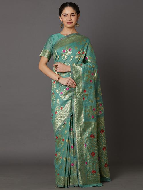 women's self design mint colored saree - 17515258 - Very Small Image - 1