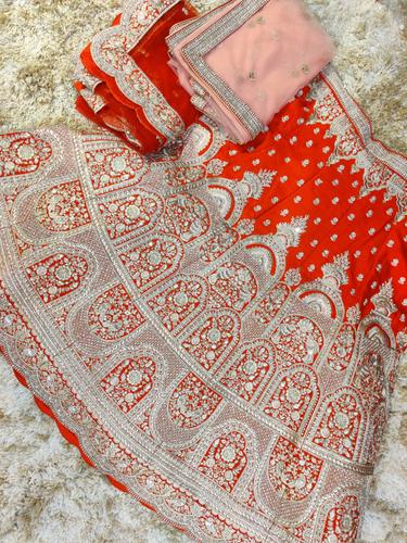 red embroidered bridal lehenga  - 17517799 - Very Small Image - 1