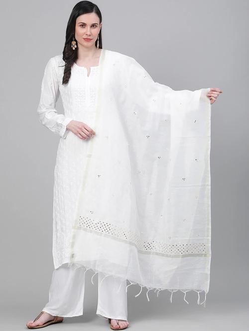 ada hand-embroidered white dupatta with muquish work - 17518111 - Very Small Image - 1