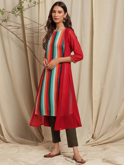 stripes  a-line kurta - 17520422 - Very Small Image - 1