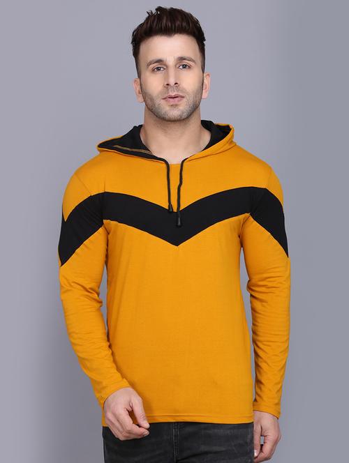 mustard color block cut & sew hooded t-shirt - 17520447 - Very Small Image - 1