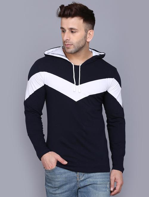 navy blue color block cut & sew hooded t-shirt - 17520448 - Very Small Image - 1