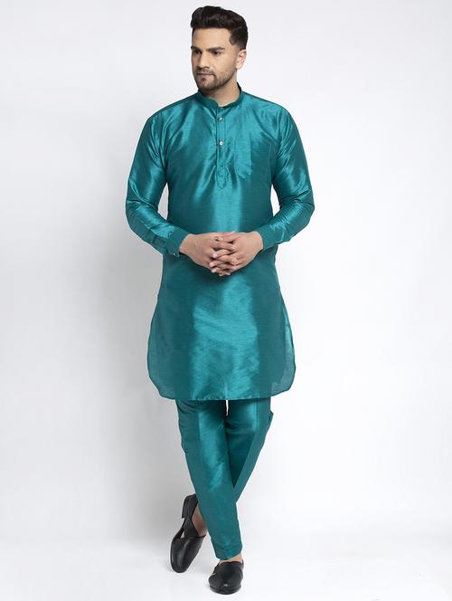 teal solid kurta pyjama wear set - 17521652 - Very Small Image - 1
