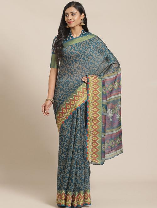 floral printed saree with blouse - 17523785 - Very Small Image - 1