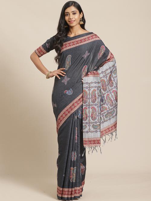 paisley printed saree with blouse - 17523847 - Very Small Image - 1