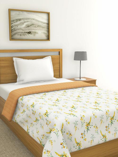 bianca 100% cotton muslin single dohar [with cotton flannel filling]-- gets softer on every wash -1pc set- floral-white/orange - 17524496 - Very Small Image - 1