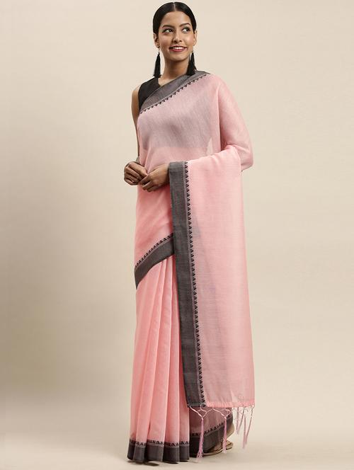solid bordered saree with blouse - 17524876 - Very Small Image - 1