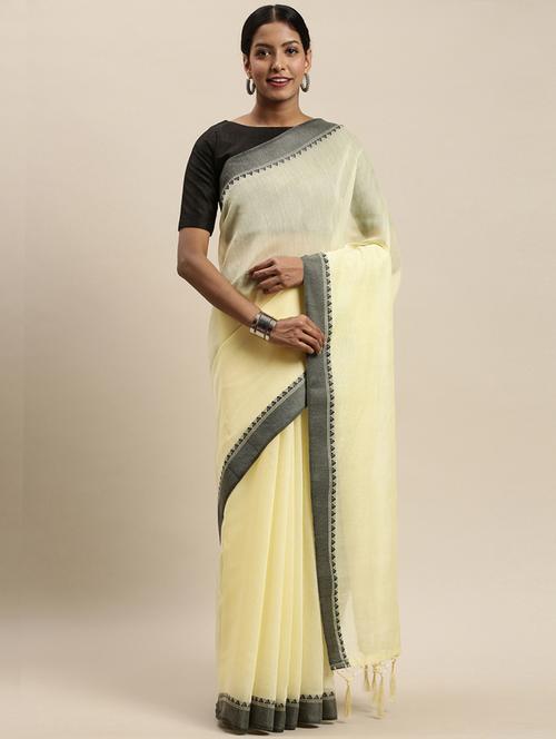 solid bordered saree with blouse - 17524877 - Very Small Image - 1