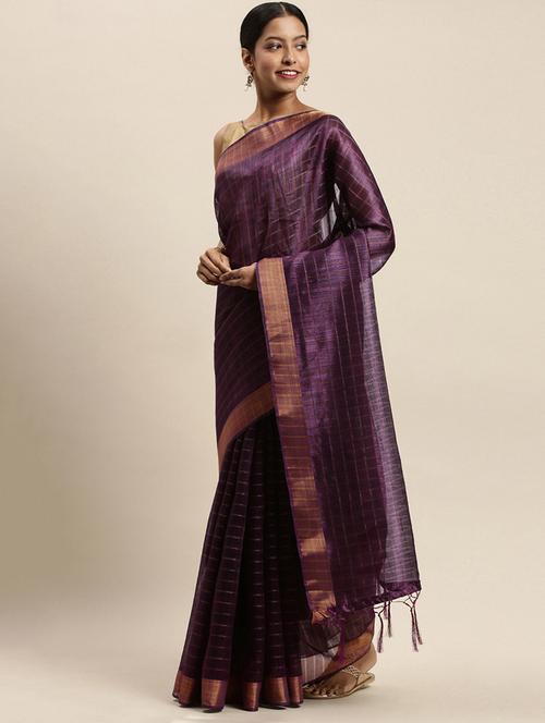 check printed saree - 17524887 - Very Small Image - 1