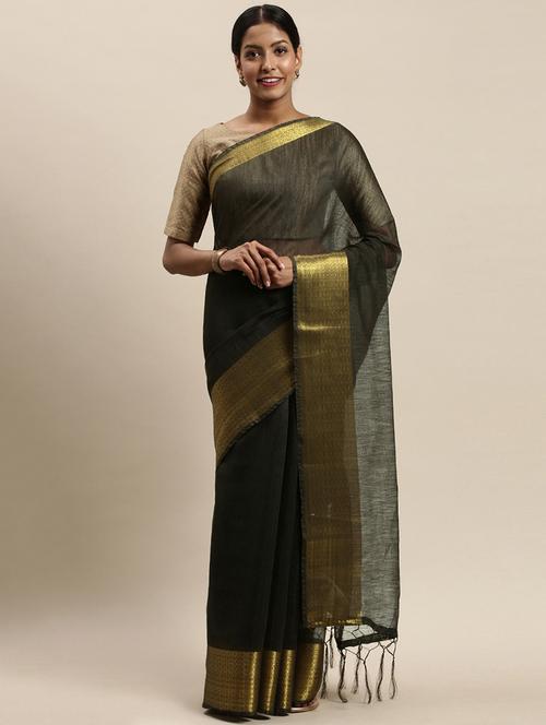 solid woven saree with blouse - 17524891 - Very Small Image - 1