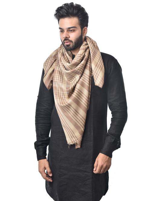 beige checkered wool pashmina shawl - 17526542 - Very Small Image - 1