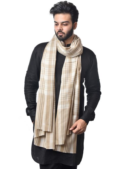 beige checkered wool pashmina shawl - 17526543 - Very Small Image - 1