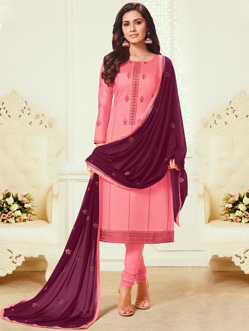 embroidered churidaar semi-stitched suit - 17526634 - Very Small Image - 1