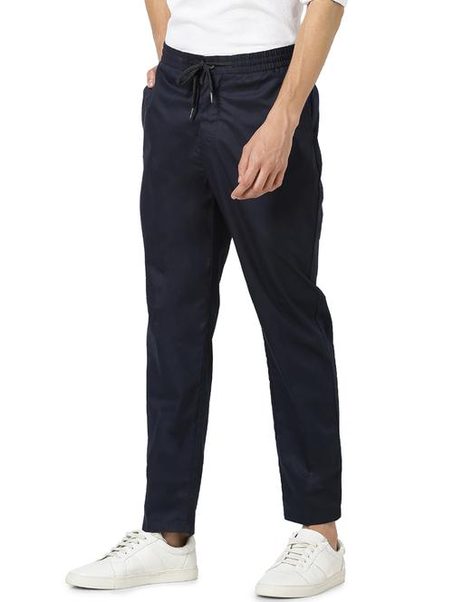 navy blue solid chinos - 17526683 - Very Small Image - 1