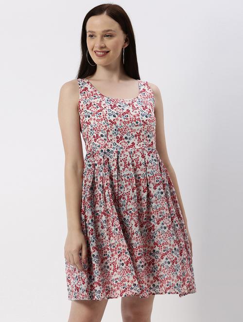 round neck floral flared dress - 17527423 - Very Small Image - 1