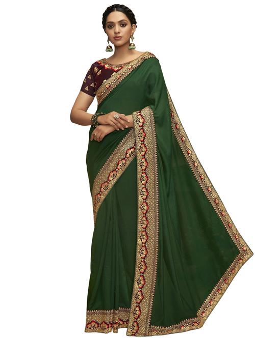 lace bordered plain saree with blouse - 17527891 - Very Small Image - 1