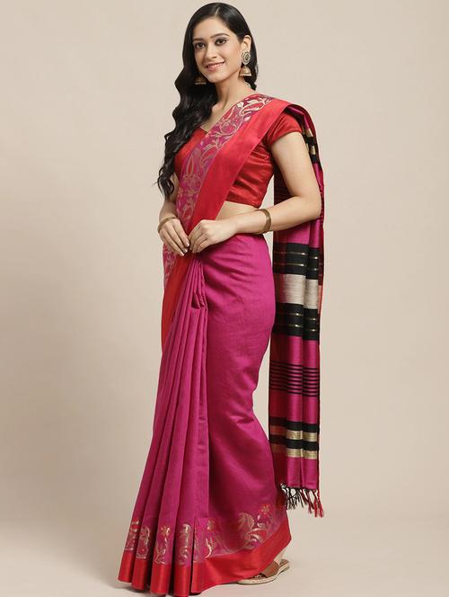 women's self design pink colored saree with blouse - 17528296 - Very Small Image - 1