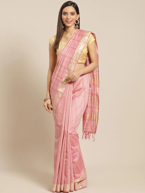 women's self design pink colored saree with blouse - 17528355 - Very Small Image - 1