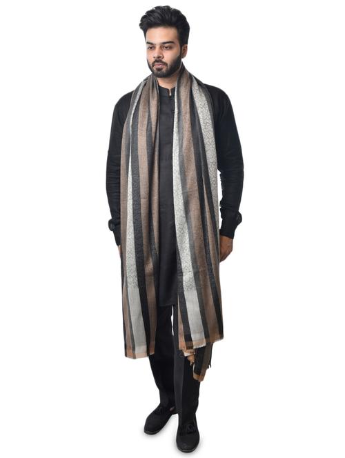 black striped wool pashmina shawl - 17528458 - Very Small Image - 1