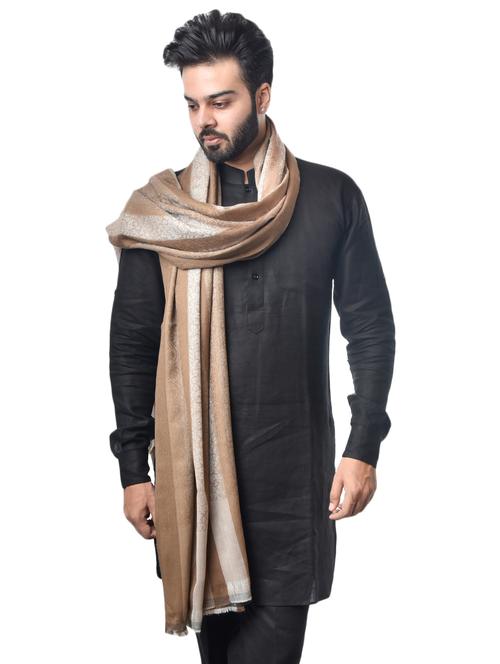 beige striped wool pashmina shawl - 17528459 - Very Small Image - 1