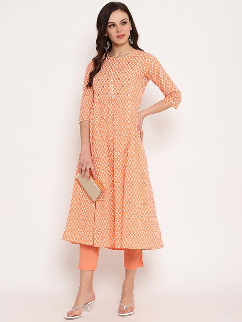 peach printed a-line kurta  - 17528681 - Very Small Image - 1