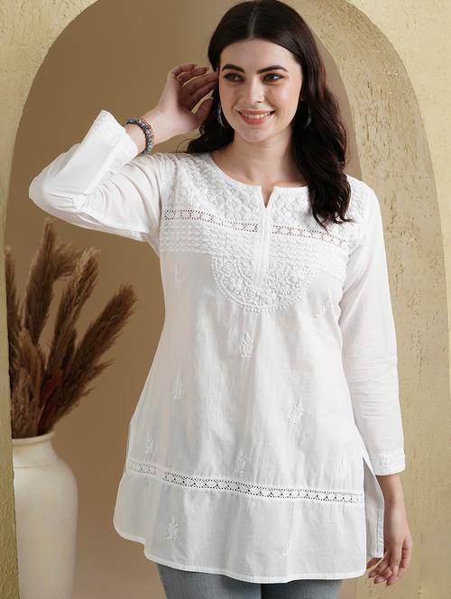 ada hand-embroidered white chikankari kurti  - 17529395 - Very Small Image - 1