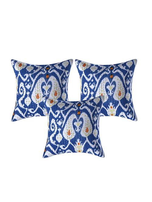 indhome life pure cotton 16x16 inches kantha work cushion cover set of 3 - 17530036 - Very Small Image - 1