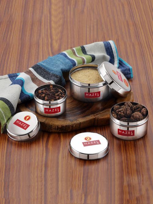 hazel stainless steel mini containers heavy gauge premium airtight dabbi dabba set of 3, silver - 17530784 - Very Small Image - 1