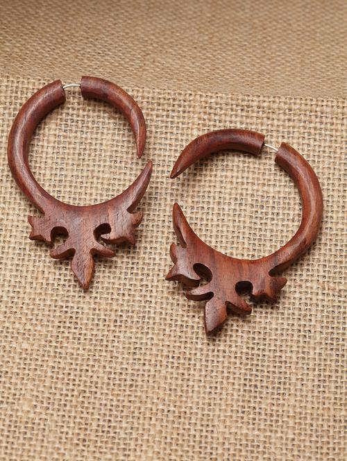 brown wood hoop earring - 17531222 - Very Small Image - 1