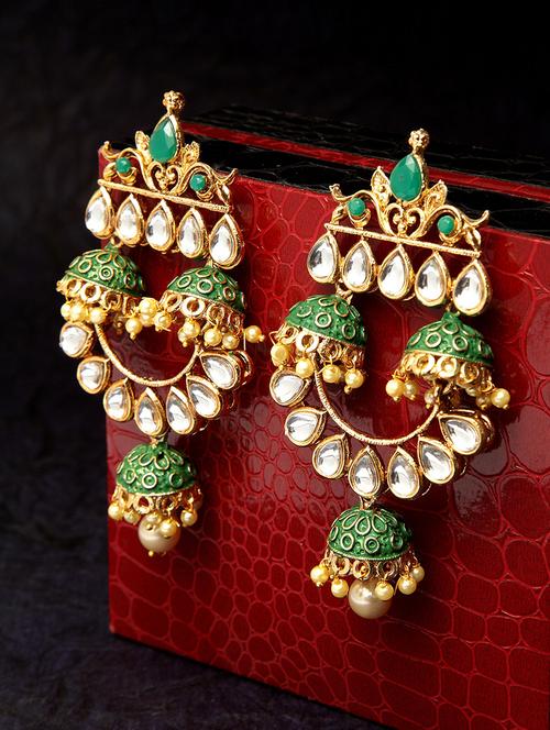 green metal jhumka earring - 17531231 - Very Small Image - 1