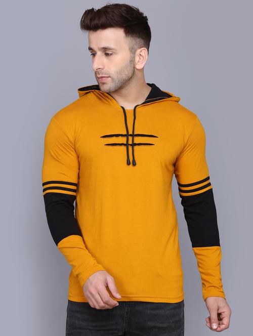 mustard color block cut & sew hooded t-shirt - 17531598 - Very Small Image - 1