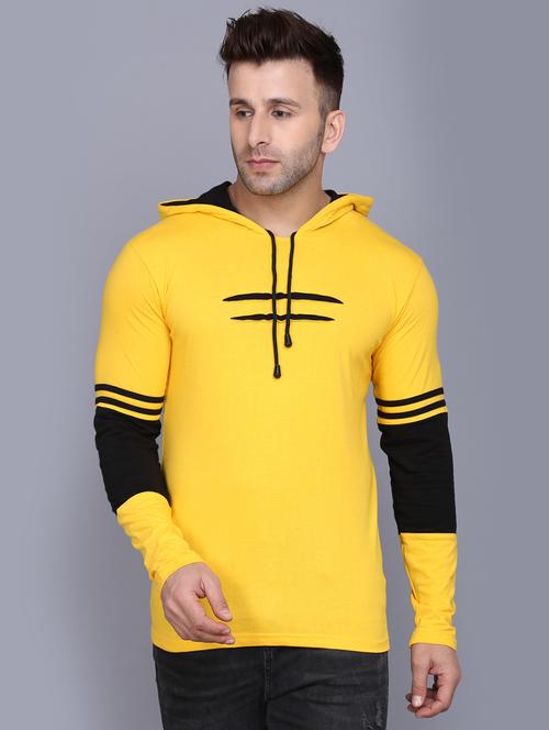 yellow color block cut & sew hooded t-shirt - 17531604 - Very Small Image - 1