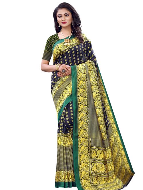 navy art silk printed saree with blouse - 17532843 - Very Small Image - 1