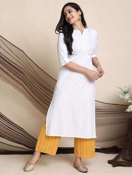 white cotton blend kurta palazzo  set - 17533620 - Very Small Image - 1