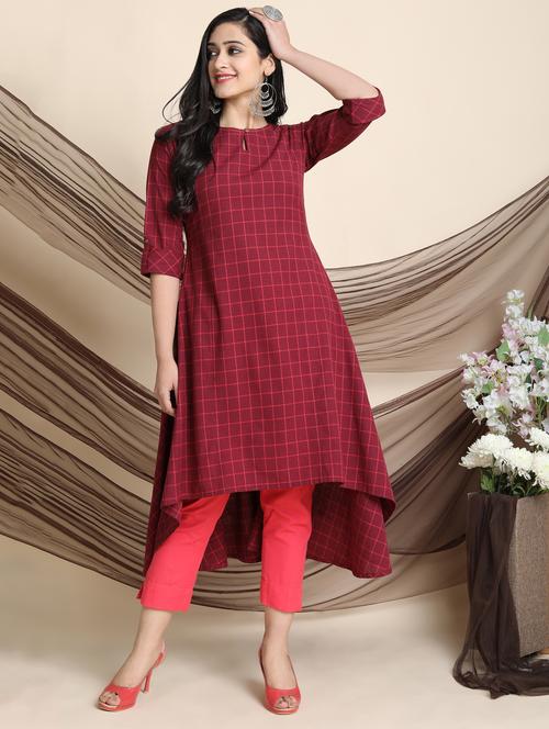 checkered high-low kurta - 17533717 - Very Small Image - 1