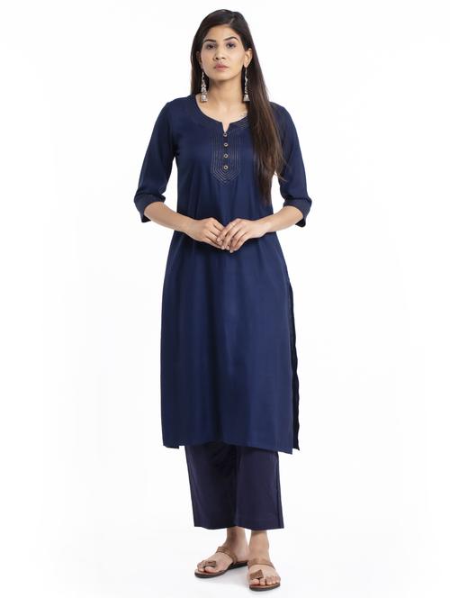 navy rayon kurta palazzo  set - 17533736 - Very Small Image - 1