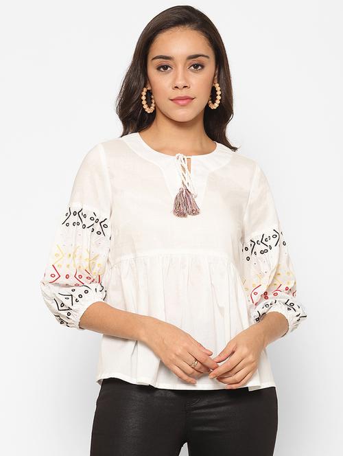 tie up neck embroidered detail top - 17533992 - Very Small Image - 1