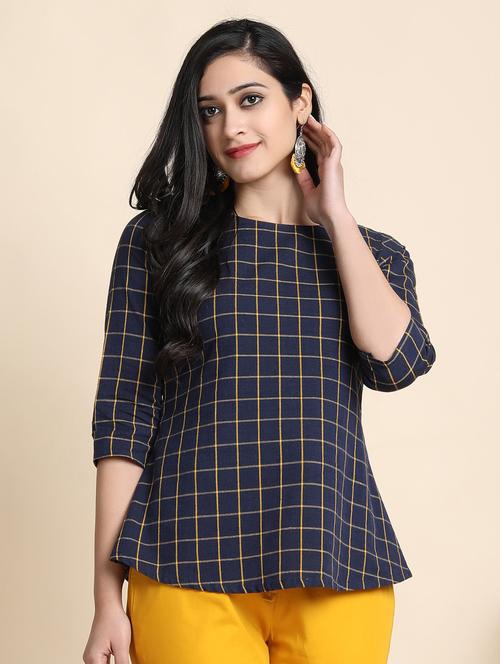 boat neck checkered top  - 17534072 - Very Small Image - 1