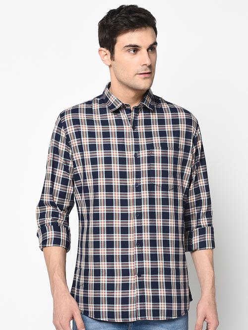 navy blue checkered casual shirt - 17535719 - Very Small Image - 1