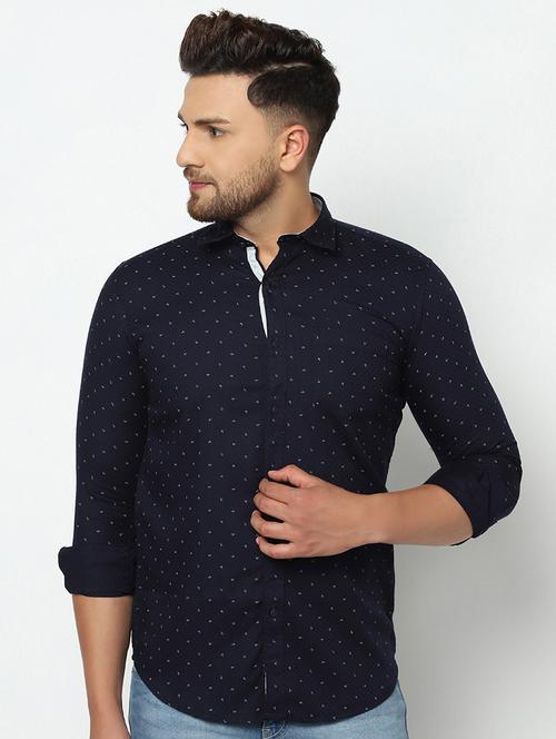 navy blue self design casual shirt - 17535722 - Very Small Image - 1