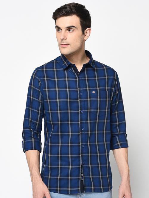 navy blue checkered casual shirt - 17535763 - Very Small Image - 1