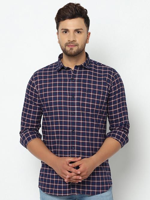 navy blue checkered casual shirt - 17535773 - Very Small Image - 1