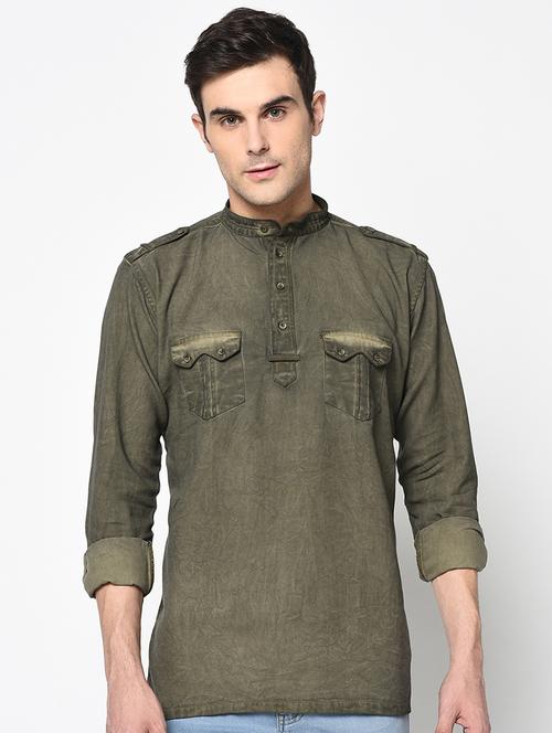 olive green faded casual shirt - 17535781 - Very Small Image - 1