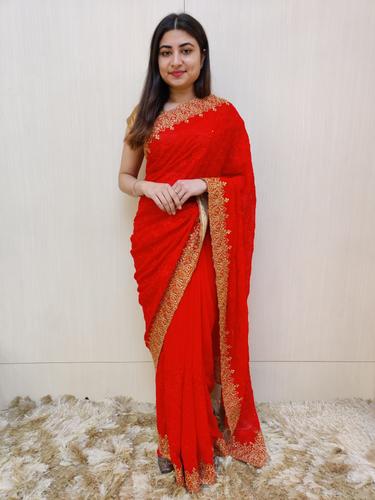 red embroidered saree  - 17535874 - Very Small Image - 1