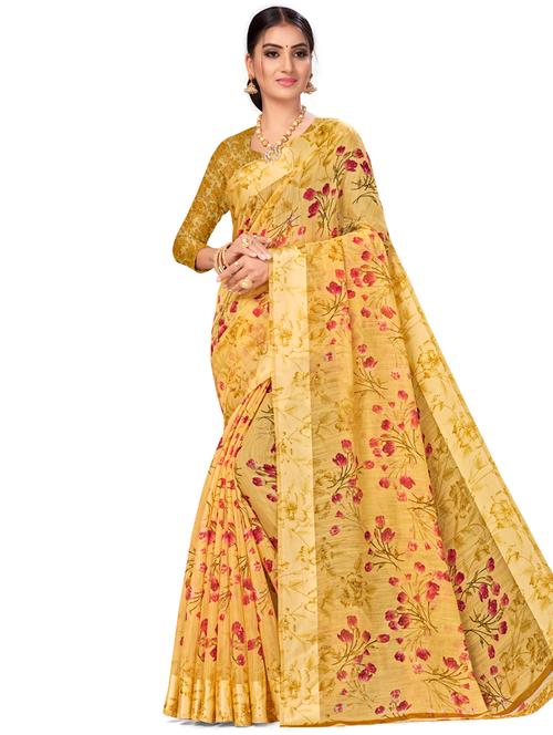 floral printed saree with blouse - 17536163 - Very Small Image - 1