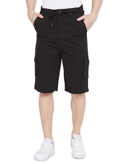 black solid cargo shorts - 17537145 - Very Small Image - 1